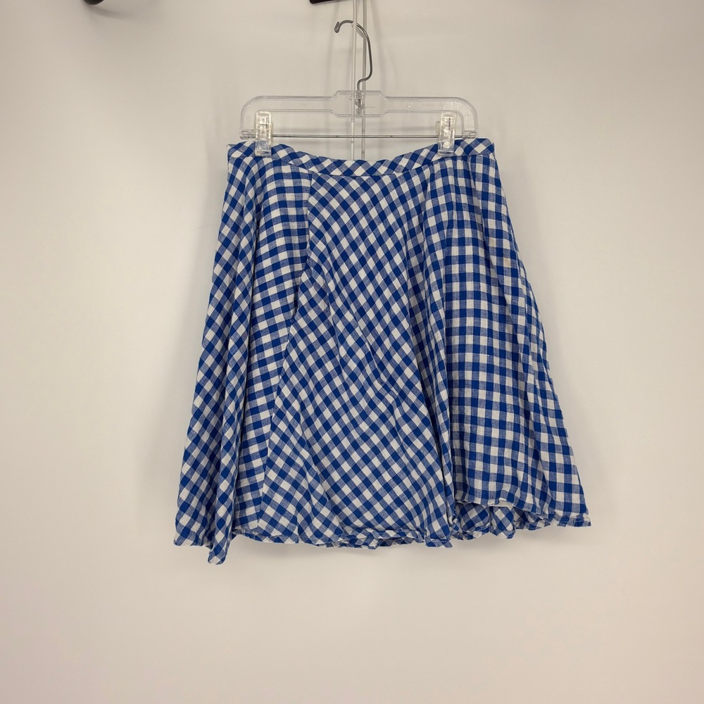 J.Crew Linen Gingham Mini Skirt Womens 0 Blue White A-Line Pockets Cottagecore